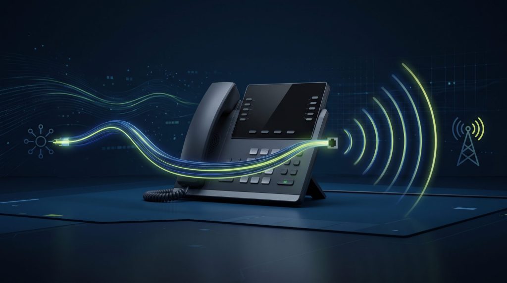 Telefone IP mantido no ar por link principal e 4G ou satélite de reserva